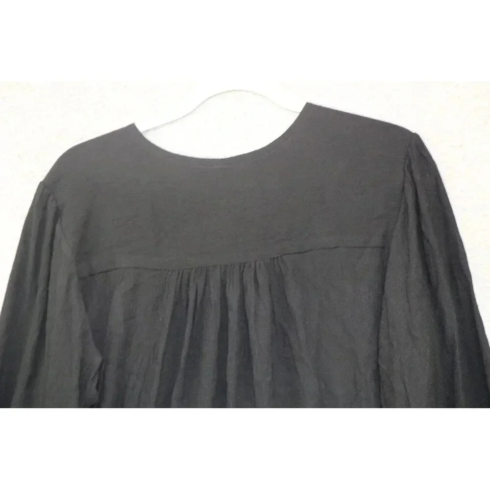 Free People Black Long Puff Sleeve Wrap Top-Small/Petite-Oversized